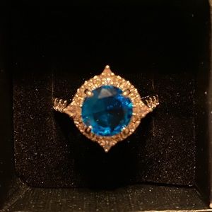 Lab created sapphire on triple plated rhodium
